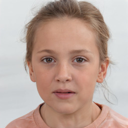 Neutral white child female with medium  brown hair and grey eyes