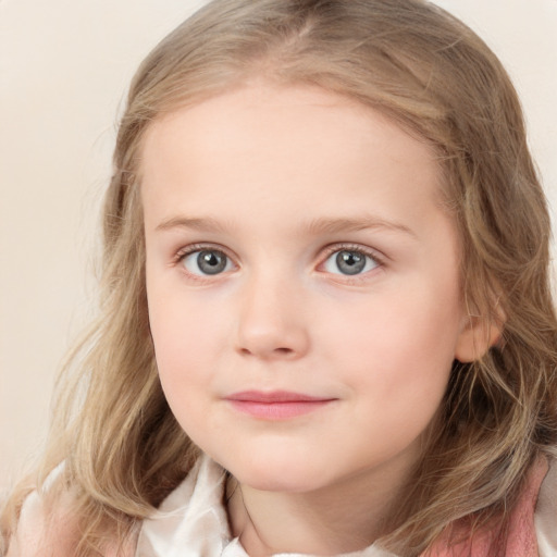 Neutral white child female with medium  brown hair and blue eyes