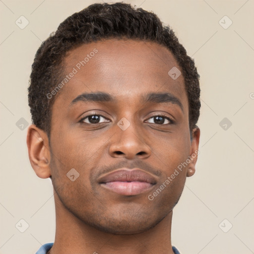 Neutral black young-adult male with short  brown hair and brown eyes