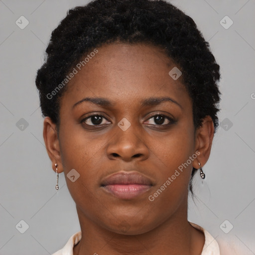 Neutral black young-adult female with short  brown hair and brown eyes