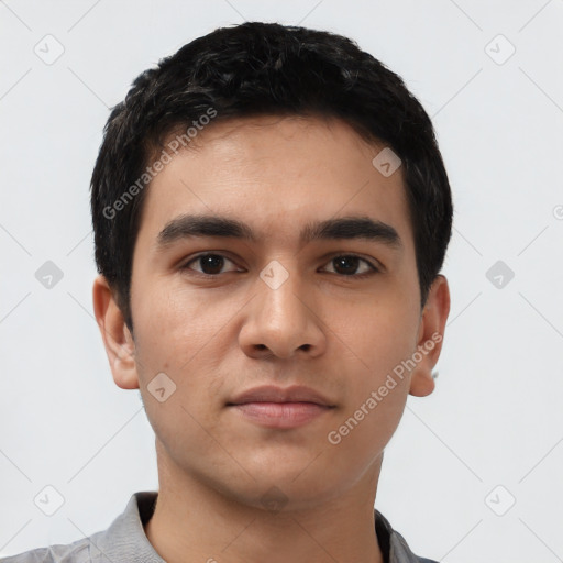 Neutral asian young-adult male with short  black hair and brown eyes