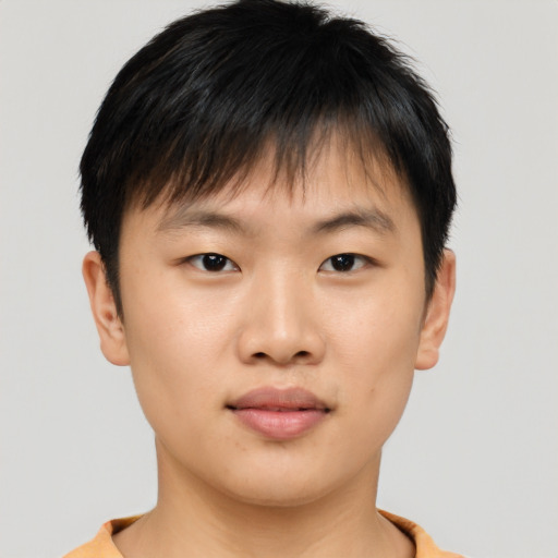 Neutral asian young-adult male with short  brown hair and brown eyes