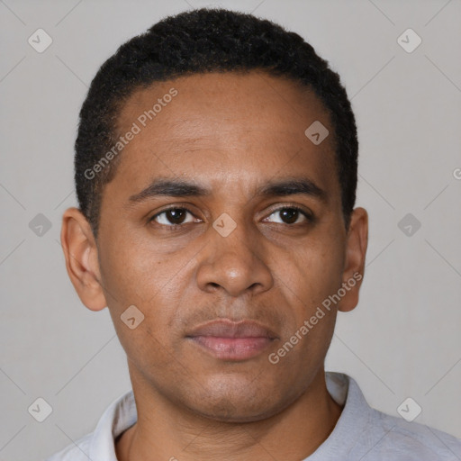Neutral black young-adult male with short  brown hair and brown eyes