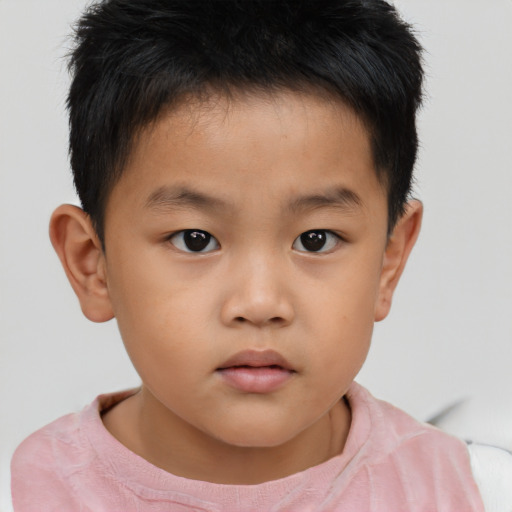 Neutral asian child male with short  brown hair and brown eyes