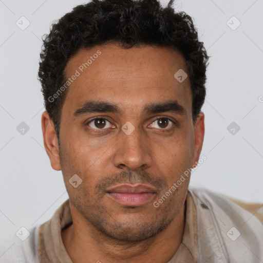 Neutral black young-adult male with short  brown hair and brown eyes