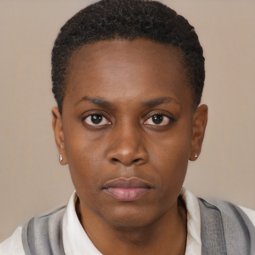 Neutral black young-adult male with short  brown hair and brown eyes