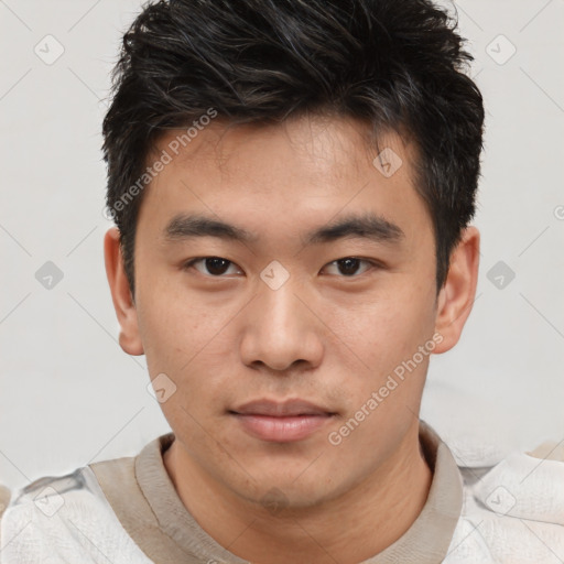Neutral asian young-adult male with short  brown hair and brown eyes