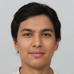 Neutral asian young-adult male with short  brown hair and brown eyes