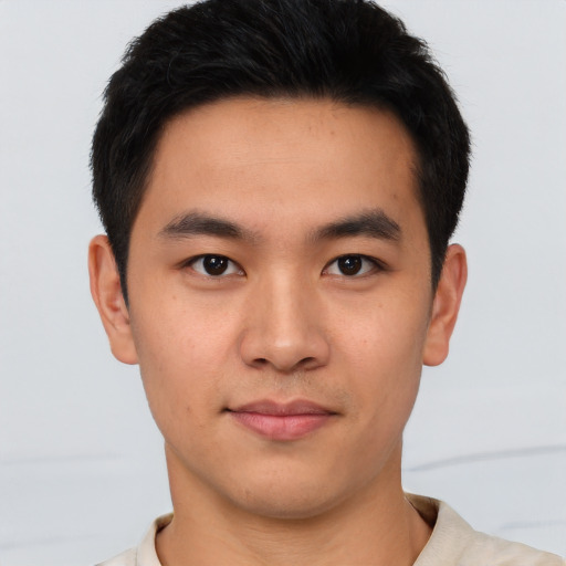 Neutral asian young-adult male with short  brown hair and brown eyes