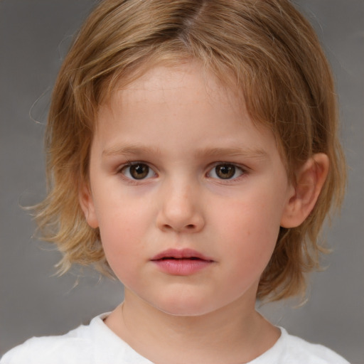 Neutral white child female with medium  brown hair and brown eyes