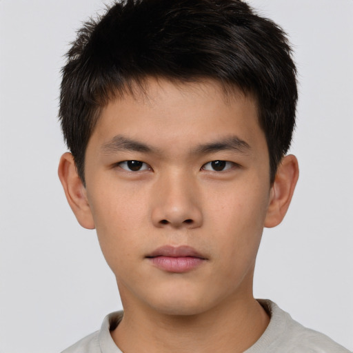 Neutral asian young-adult male with short  brown hair and brown eyes