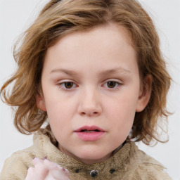 Neutral white child female with medium  brown hair and blue eyes