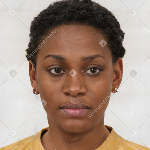 Neutral black young-adult female with short  brown hair and brown eyes