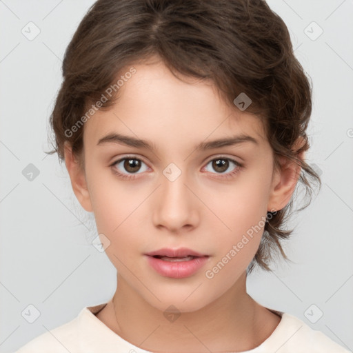 Neutral white child female with medium  brown hair and brown eyes