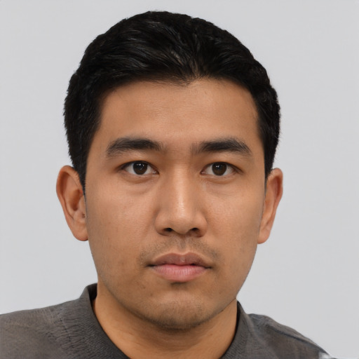 Neutral asian young-adult male with short  black hair and brown eyes