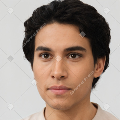 Neutral asian young-adult male with short  black hair and brown eyes