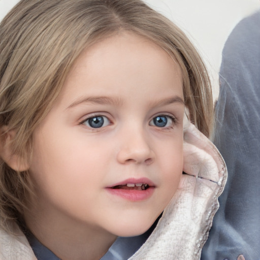 Neutral white child female with medium  brown hair and blue eyes