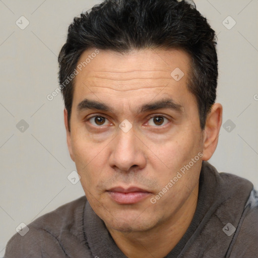 Neutral white adult male with short  brown hair and brown eyes