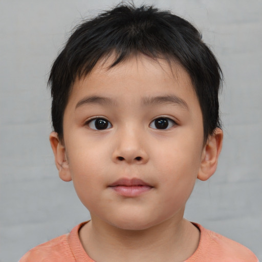 Neutral asian child male with short  brown hair and brown eyes
