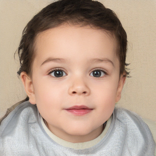 Neutral white child female with short  brown hair and brown eyes