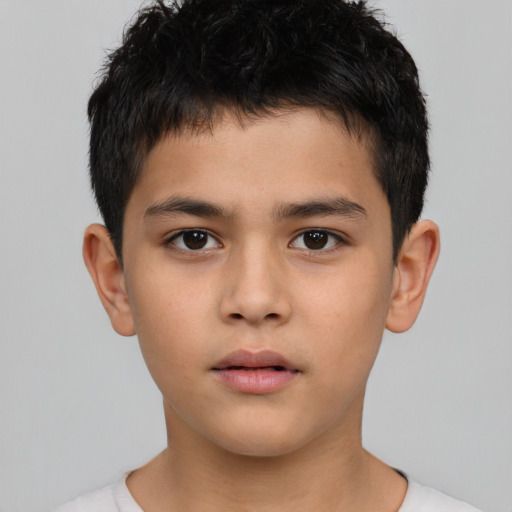 Neutral asian child male with short  brown hair and brown eyes