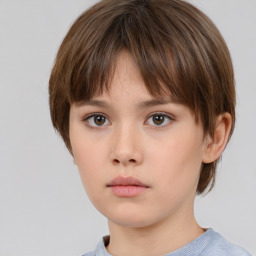 Neutral white child female with short  brown hair and brown eyes