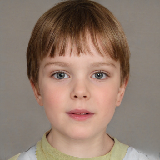 Neutral white child male with short  brown hair and grey eyes