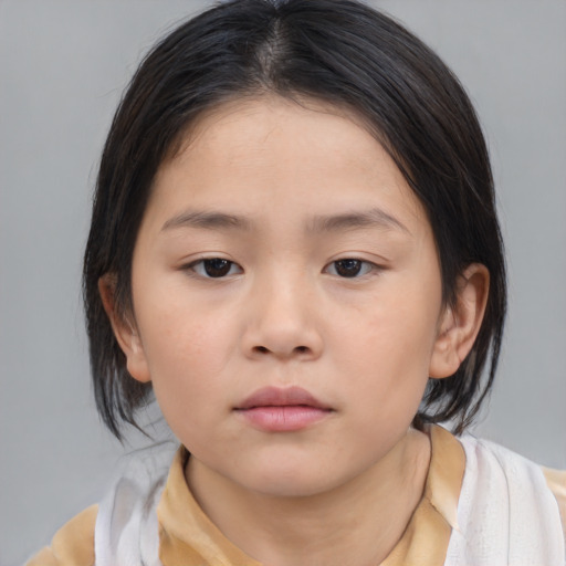 Neutral asian child female with medium  brown hair and brown eyes