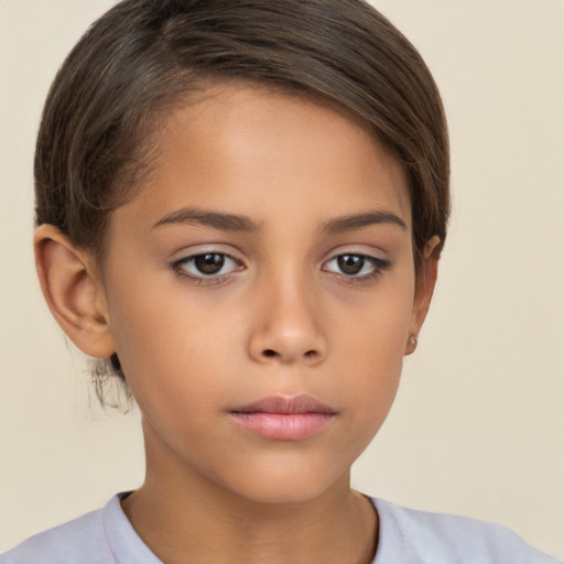 Neutral white child female with short  brown hair and brown eyes