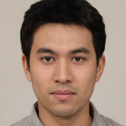 Neutral asian young-adult male with short  black hair and brown eyes