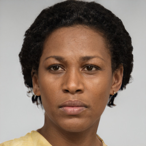 Neutral latino young-adult female with short  brown hair and brown eyes