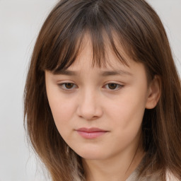 Neutral white child female with long  brown hair and brown eyes