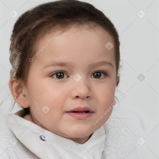 Neutral white child female with short  brown hair and brown eyes