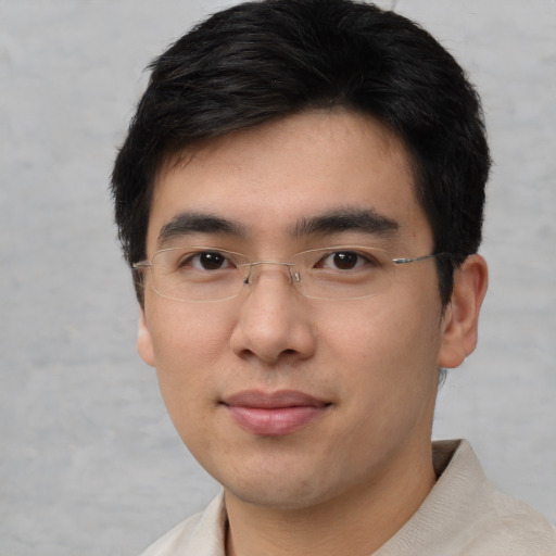 Neutral asian young-adult male with short  brown hair and brown eyes