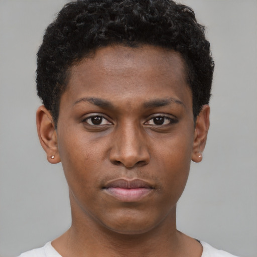 Neutral black young-adult male with short  brown hair and brown eyes