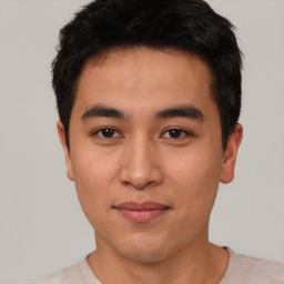 Neutral asian young-adult male with short  brown hair and brown eyes