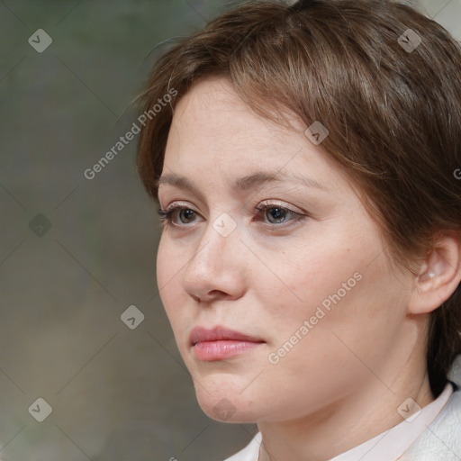 Neutral white adult female with medium  brown hair and brown eyes