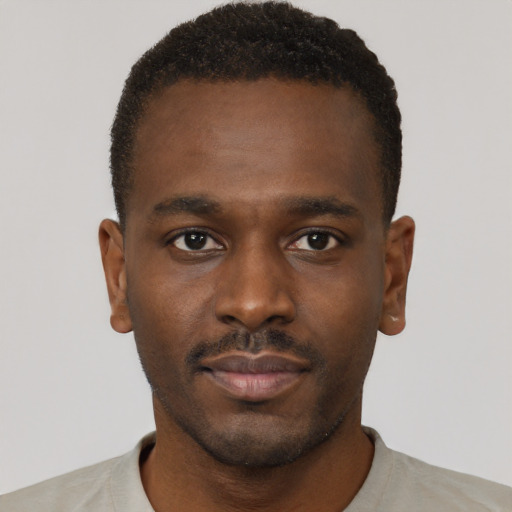 Neutral black young-adult male with short  brown hair and brown eyes