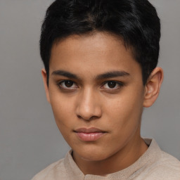 Neutral latino young-adult male with short  brown hair and brown eyes