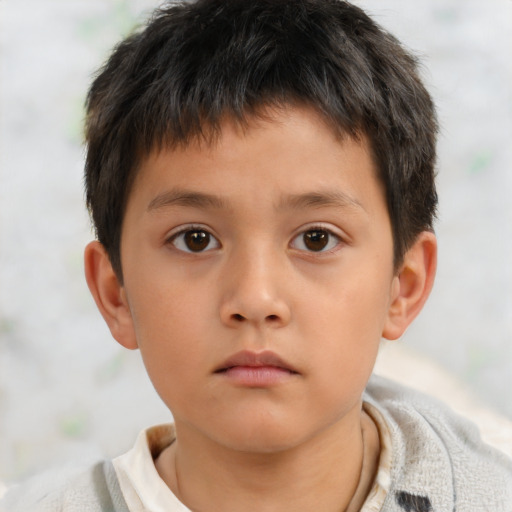 Neutral asian child male with short  brown hair and brown eyes