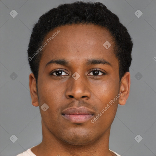 Neutral black young-adult male with short  brown hair and brown eyes