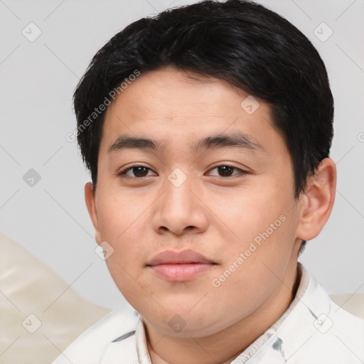 Neutral asian young-adult male with short  brown hair and brown eyes
