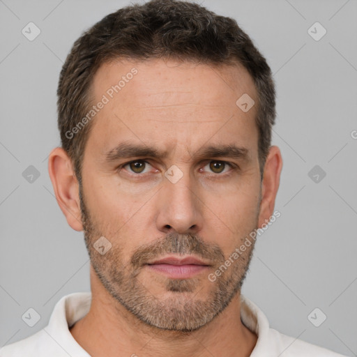 Neutral white adult male with short  brown hair and brown eyes