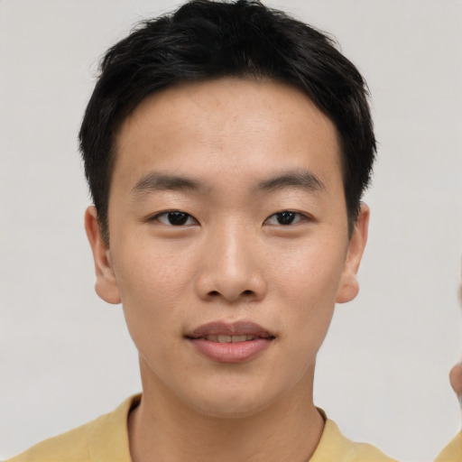Neutral asian young-adult male with short  black hair and brown eyes