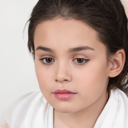 Neutral white child female with medium  brown hair and brown eyes