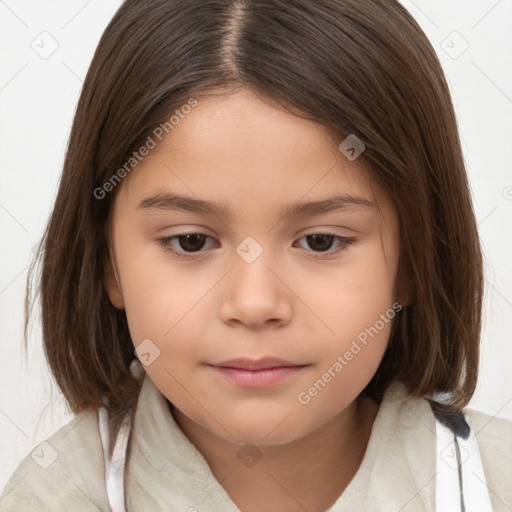 Neutral white child female with medium  brown hair and brown eyes