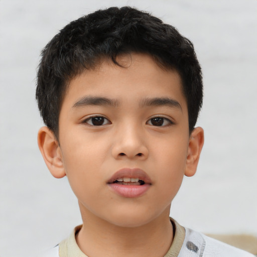 Neutral asian child male with short  brown hair and brown eyes