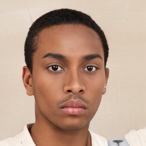 Neutral black young-adult male with short  brown hair and brown eyes