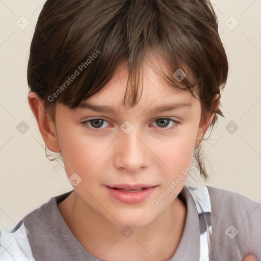 Neutral white child female with short  brown hair and brown eyes