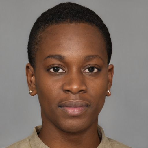Neutral black young-adult female with short  brown hair and brown eyes